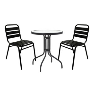 Τραπεζαρία Sussie- Watson pakoworld σετ 3τεμ μέταλλο μαύρο-γυαλί Φ60x70εκ