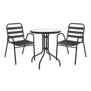 Τραπεζαρία Watson-Sussie pakoworld σετ 3τεμ μέταλλο μαύρο-γυαλί Φ60x70εκ