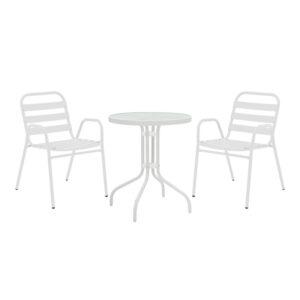 Τραπεζαρία Watson-Sussie pakoworld σετ 3τεμ μέταλλο λευκό-γυαλί Φ60x70εκ