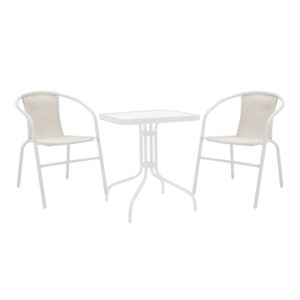 Τραπεζαρία Watson-Obbi pakoworld σετ 3τεμ μέταλλο λευκό- γυαλί 70x70x70εκ