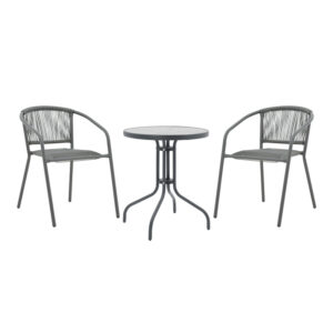 Tραπεζαρία Watson-Lindaria pakoworld σετ 3τεμ μέταλλο ανθρακί-γυαλί Φ60x70εκ