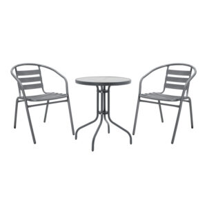 Tραπεζαρία Watson-Tade pakoworld σετ 3τεμ μέταλλο ανθρακί-γυαλί Φ60x70εκ