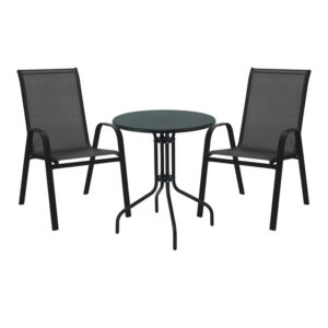 Τραπεζαρία Vergo-Calan pakoworld 3τεμ μαύρο μέταλλο Φ60x70εκ