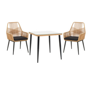 Τραπεζαρία Naoki-Tanish σετ 3 τεμ pakoworld μέταλλο μαύρο-pe φυσικό-γυαλί 80x80x78εκ