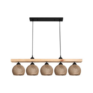 Φωτιστικό οροφής πεντάφωτο Salote pakoworld Ε27 σε καφέ-φυσική απόχρωση 100x18x24εκ