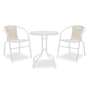 Τραπεζαρία Watson-Obbi σετ 3τεμ pakoworld μέταλλο λευκό-γυαλί Φ60x70εκ