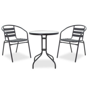 Τραπεζαρία Watson-Tade pakoworld σετ 3τεμ μέταλλο μαύρο-γυαλί Φ60x70εκ