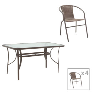 Τραπεζαρία Ensure-Obbi σετ 5τεμ pakoworld μέταλλο-pe καφέ