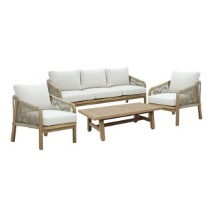 Σετ σαλονιού 4τμχ Malibu I pakoworld μασίφ ξύλο ακακίας-μπεζ ύφασμα