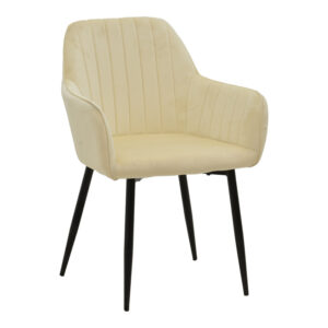 Πολυθρόνα Noor pakoworld μπεζ βελούδο με πόδι μετάλλου σε μαύρη απόχρωση 58x58x86εκ