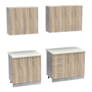 Σύνθεση κουζίνας Festa V pakoworld μελαμίνη σε sonoma απόχρωση και πάγκο σε ανοιχτό γκρι 180x60x85εκ