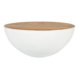 Τραπέζι σαλονιού Coffelty Inart μασίφ ξύλο ακακίας - λευκό μέταλλο Φ90x40εκ