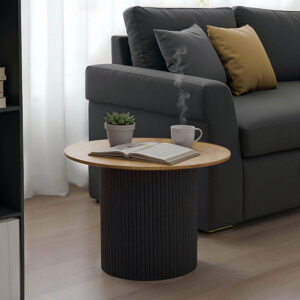 Τραπέζι σαλονιού Dovel pakoworld mdf σε sonoma-μαύρο μέταλλο Φ70x45εκ
