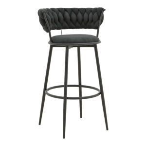 Σκαμπό μπαρ Alkia I pakoworld ύφασμα σε μαύρη απόχρωση- πόδι μαύρο μέταλλο 50x56x95εκ