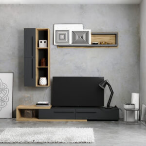 Σύνθετο σαλονιού Calvados pakoworld σε oak-ανθρακί απόχρωση