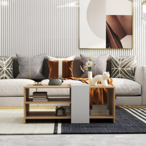 Τραπέζι σαλονιού Cozeto pakoworld σε φυσική-λευκή απόχρωση 100x53x41.5εκ