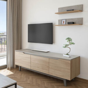 Σύνθετο σαλονιού Kasia pakoworld μπεζ μαρμάρου-sonoma 180x35x48.5εκ