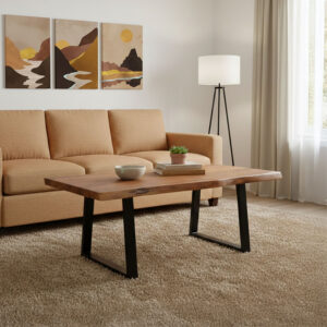 Τραπέζι σαλονιού Miles pakoworld μασίφ ξύλο ακακίας πάχους 3.7-4εκ σε καρυδί απόχρωση με μαύρα μεταλλικά πόδια 115x60x45εκ