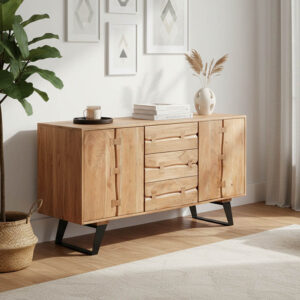 Μπουφές Leontina pakoworld μασίφ ξύλο ακακίας σε φυσική απόχρωση με πόδι μαύρο μέταλλο 150x45x86εκ