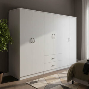 Ντουλάπα εξάφυλλη Athos I pakoworld λευκή 240x42x180εκ