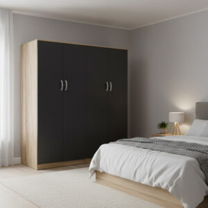 Ντουλάπα τετράφυλλη Athos Ι pakoworld sonoma-ανθρακί 160x42x180εκ