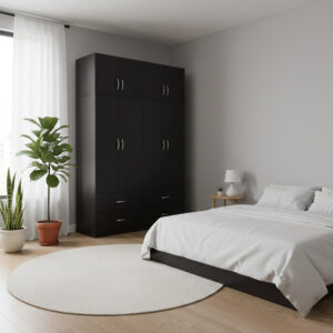 Ντουλάπα τετράφυλλη με πατάρι Athos pakoworld wenge 160x42x240εκ