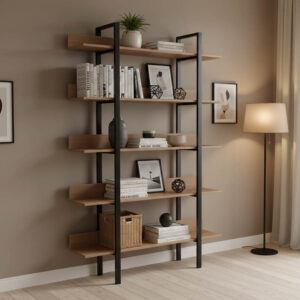 Βιβλιοθήκη Boderta pakoworld σε sonoma-μαύρη απόχρωση 120x30x190εκ