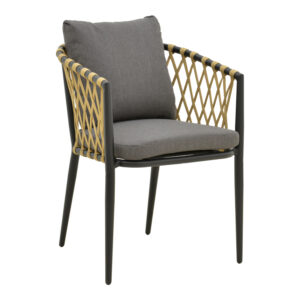 Πολυθρόνα Peluxe pakoworld αλουμίνιο ανθρακί-pe σχοινί φυσικό-μαξιλάρια γκρι 54x62x84εκ