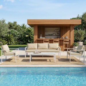 Σαλόνι Gardenly Ι pakoworld σετ 4τμχ αλουμίνιο σε λευκή απόχρωση με γκρι-μπεζ μαξιλάρια