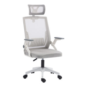 Καρέκλα γραφείου Plymot pakoworld λευκή - mesh γκρι 48x58x112-122εκ