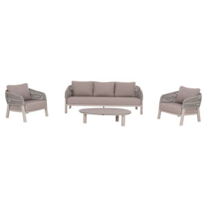 ΣΕΤ ΣΑΛΟΝΙ 4ΤΜΧ MAHAL HM6424.02 ΚΡΕΜ ΑΛΟΥΜΙΝΙΟ--ΜΠΕΖ OLEFIN & ΣΧΟΙΝΙ STRAP