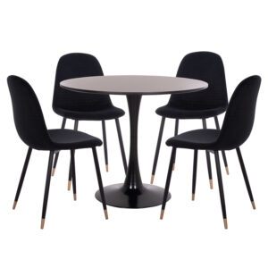 ΣΕΤ ΤΡΑΠΕΖΑΡΙΑΣ 5ΤΜΧ BROLIN HM21191 MDF TOP-ΜΕΤΑΛΛΙΚΑ ΠΟΔΙΑ-ΒΕΛΟΥΔΟ--ΜΑΥΡΟ